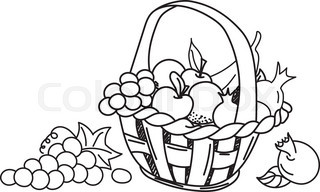 320x192 Fruit Basket Apple, Banana. Hand Drawn, Doodle, Sketch Vector