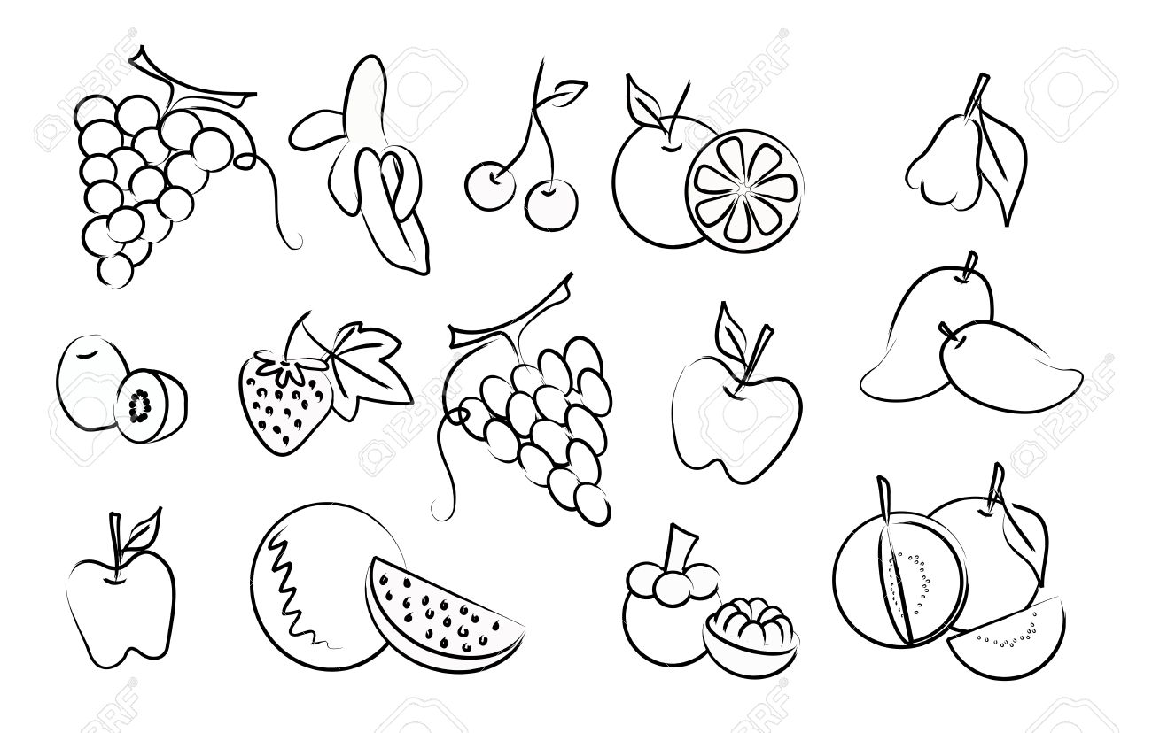 1300x828 Set Of Fruit Drawing Icons Royalty Free Cliparts, Vectors,