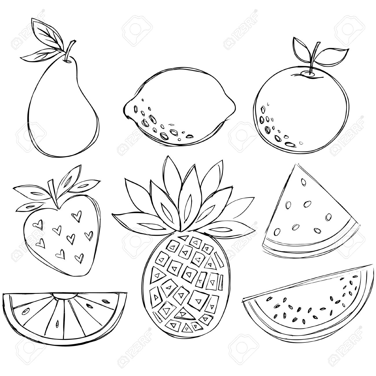 1300x1300 Sketchy Doodle Fruit Vector Drawings Royalty Free Cliparts