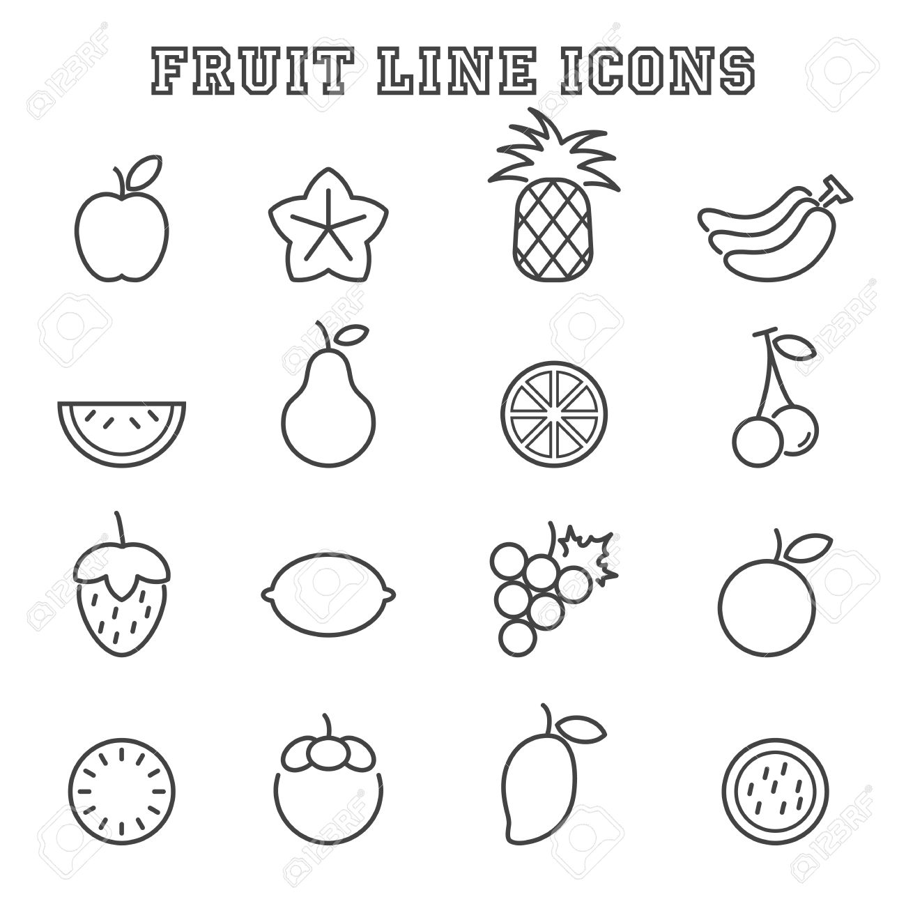 1300x1300 Fruit Line Icons, Mono Vector Symbols Royalty Free Cliparts