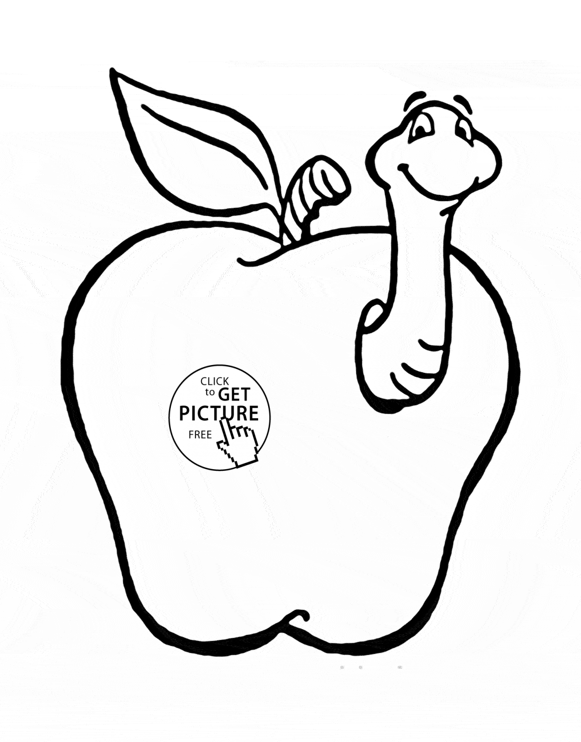 1159x1480 Apple With Funny Worm Fruit Coloring Page For Kids, Fruits