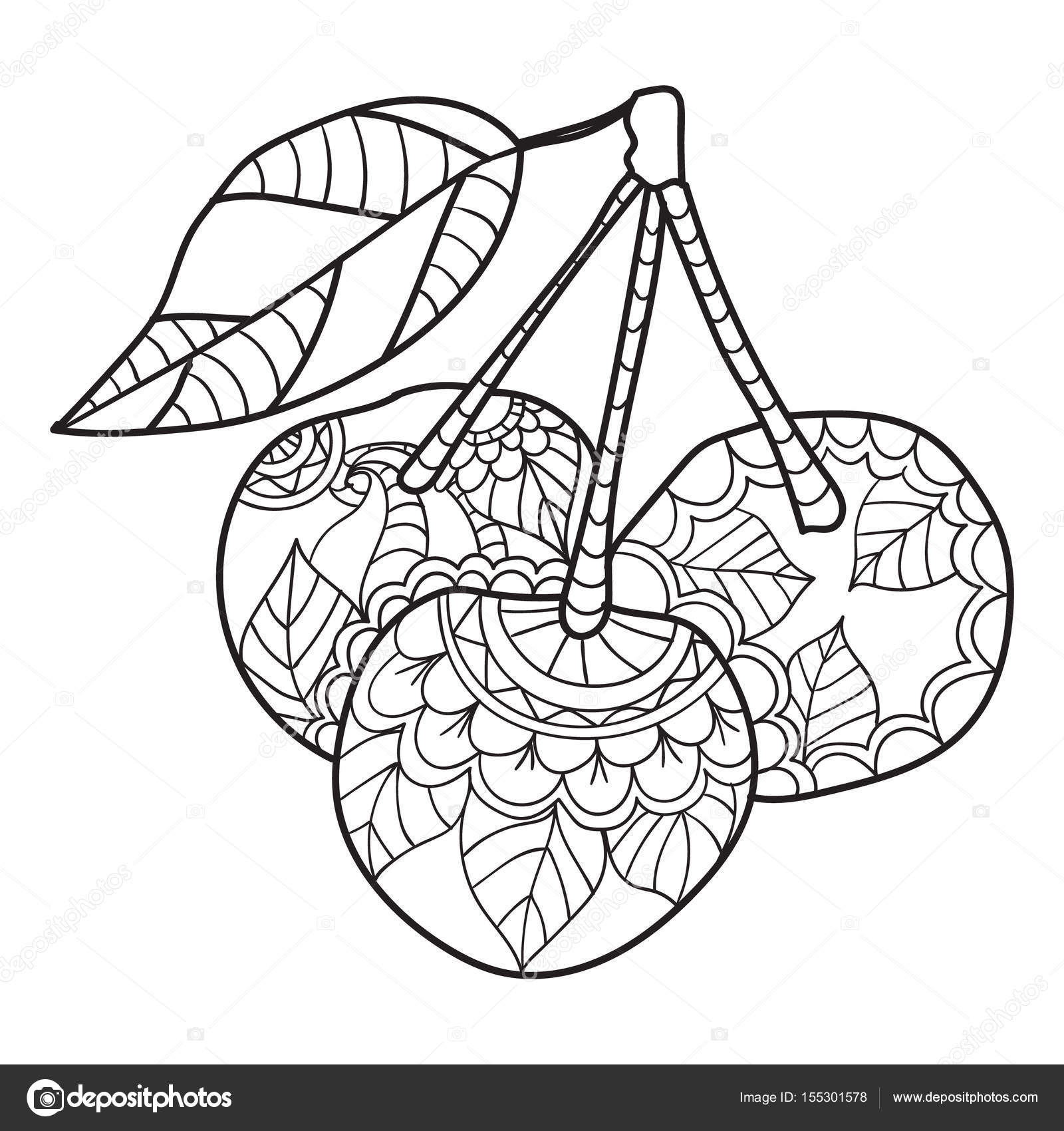 1600x1700 Coloring Pages For Adults. Cherry Sketch. Fruits Vector