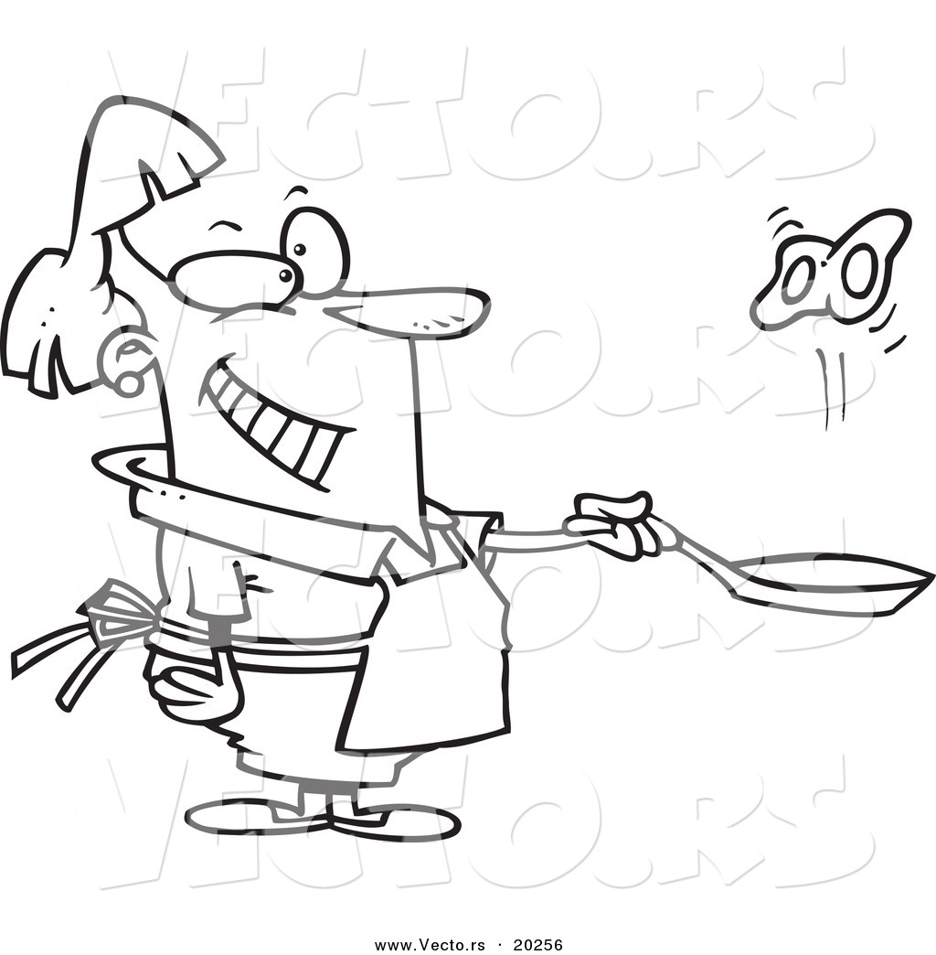 1024x1044 Vector Of A Cartoon Woman Flipping Eggs In A Frying Pan