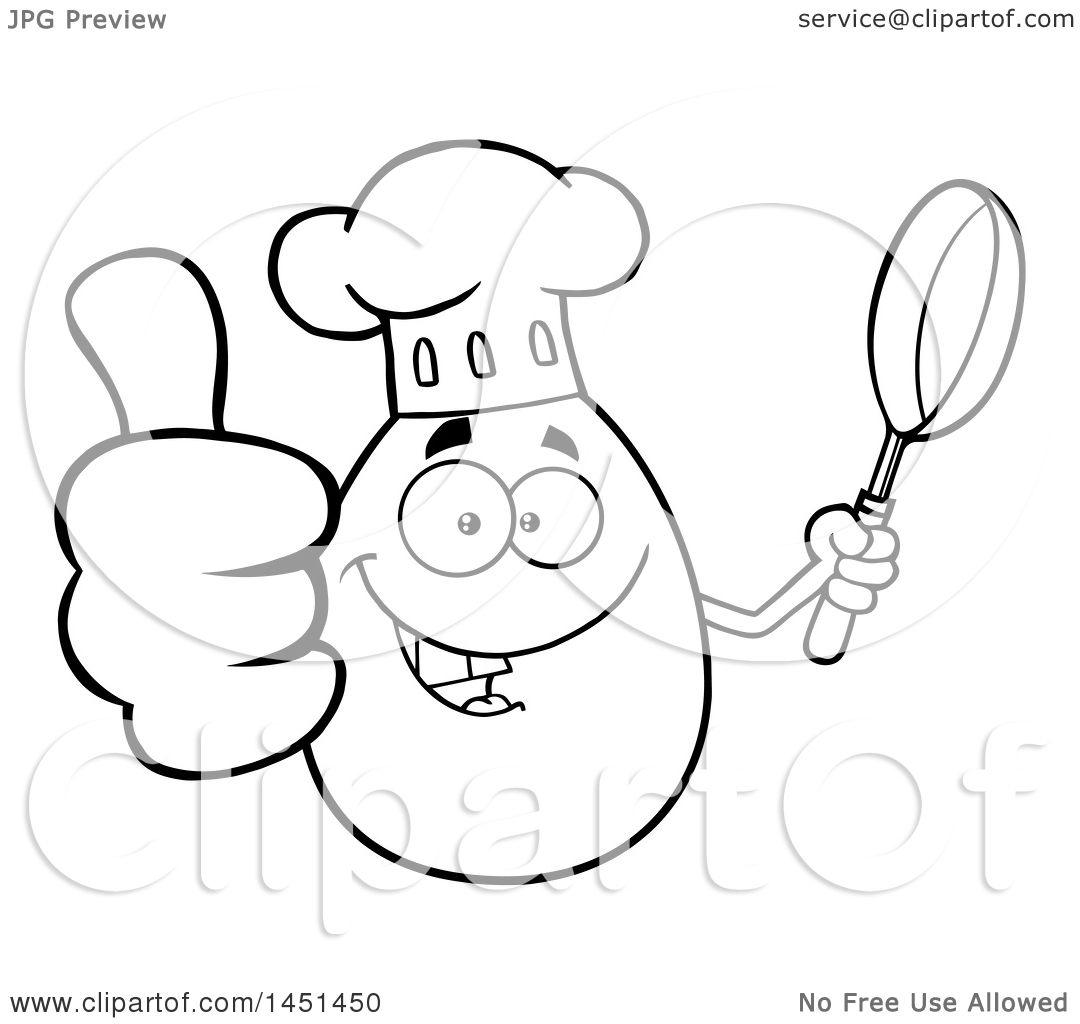 1080x1024 Clipart Graphic Of A Cartoon Black And White Lineart Egg Chef