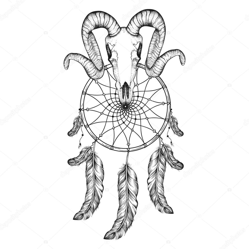 1024x1024 Hand Drawn Goat Skull Doodle Vector Illustration. Dotwork Fullfa