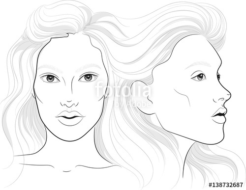 500x387 Vector Portrait Of A Woman's Profile And Full Face With Long