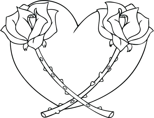 600x460 Coloring Pictures Of Hearts And Roses Drawn Rose Love Heart