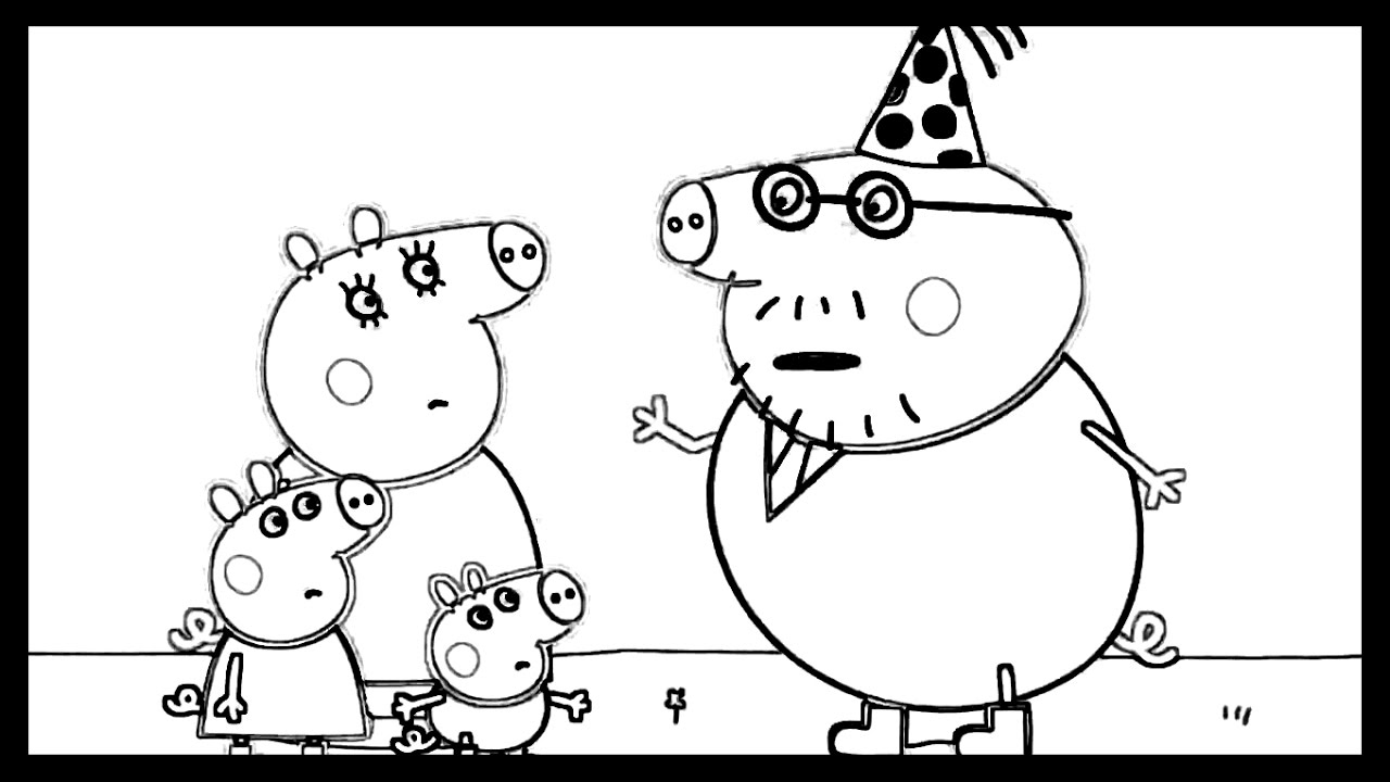 1280x720 Peppa Pig Daddy Pig Birthday Coloring Book Pages For Kids Fun