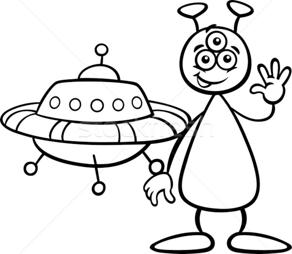 600x521 Alien With Ufo For Coloring Book Vector Illustration Igor