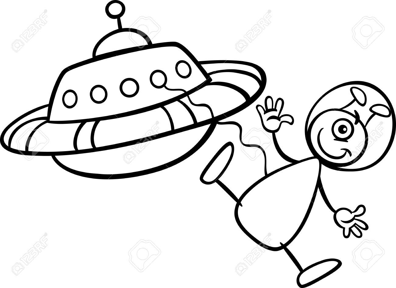 1300x947 Black And White Cartoon Illustration Of Funny Alien Or Martian