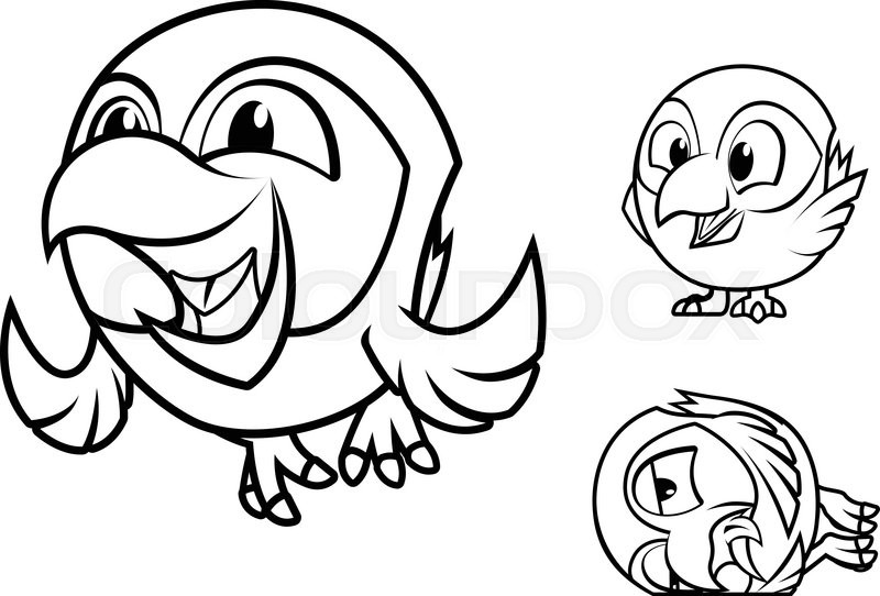 800x542 High Quality Set Of Outlined Funny Blue Bird Cartoon Character