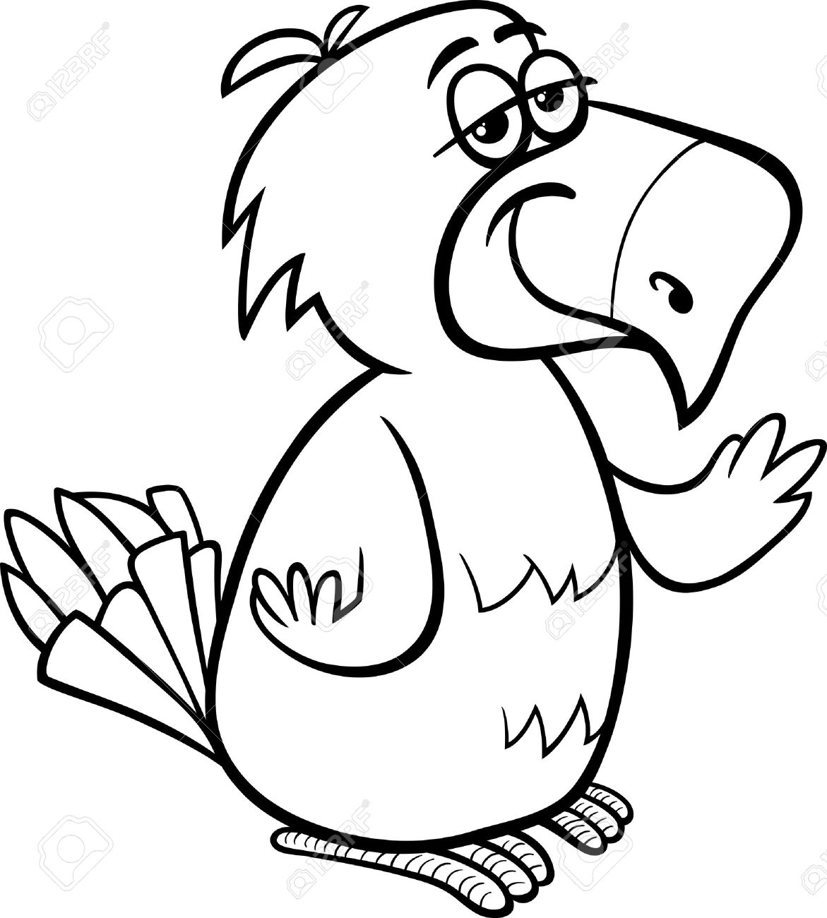 1171x1300 Black And White Cartoon Illustration Of Funny Parrot Bird