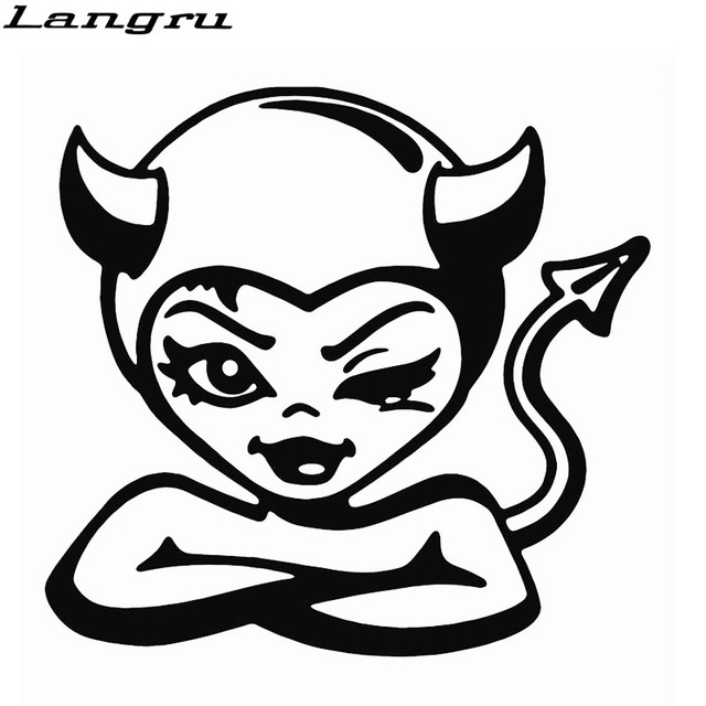 640x640 Langru Cute Woman Devil Monster Crooked Smile Funny Car Sticker