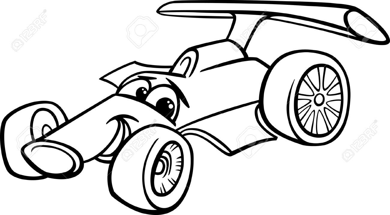 1300x717 Black And White Cartoon Funny Racing Car Royalty Free Cliparts