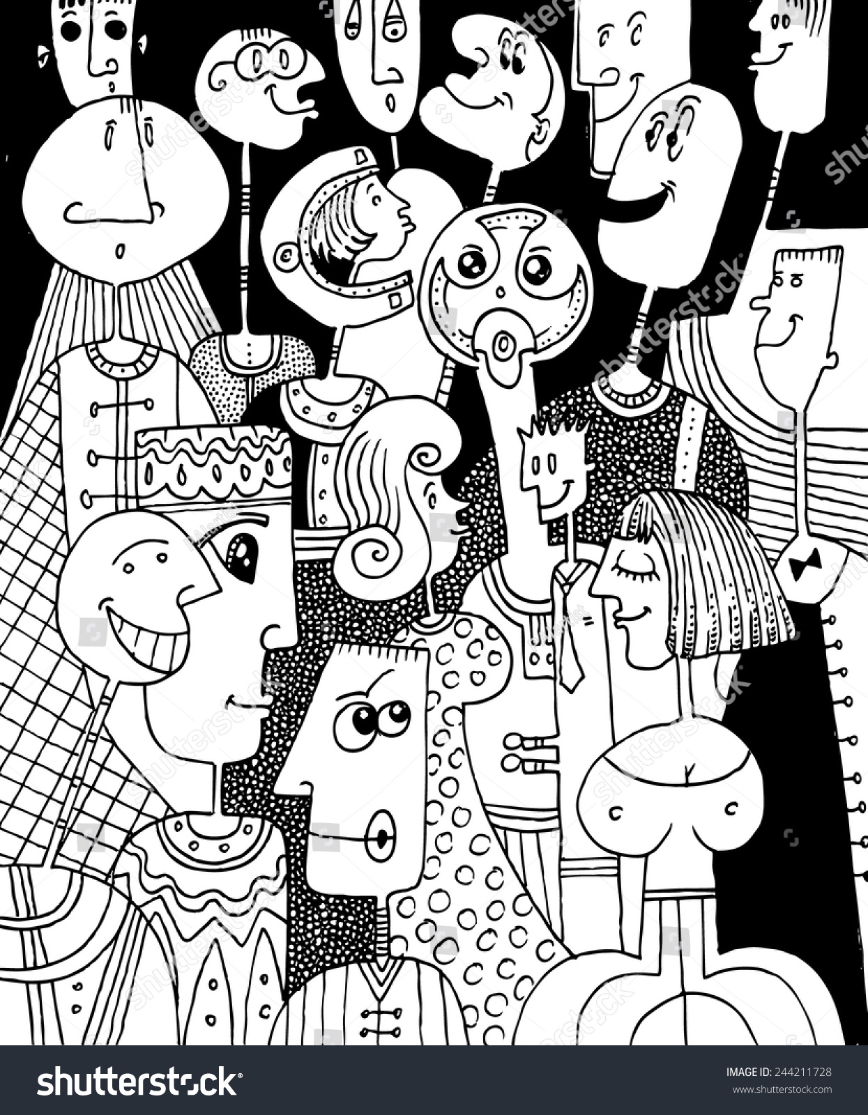 1245x1600 Drawing Funny Characters Vector Illustration Drawing Card Crowd