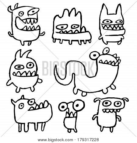 450x470 Funny Outline Monsters Different Vector Amp Photo Bigstock