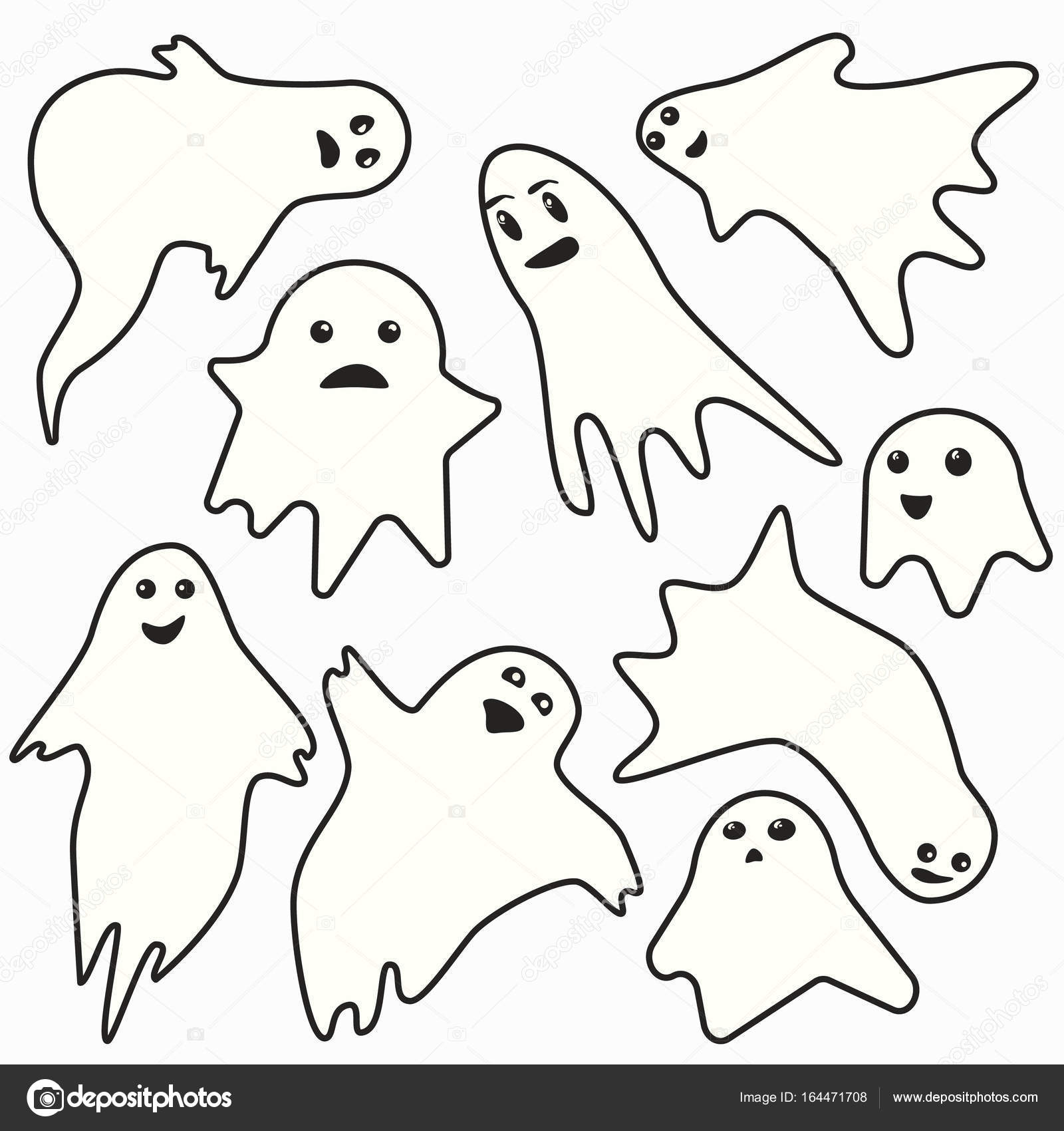 1600x1700 Cute And Funny Little White Outline Ghost Characters