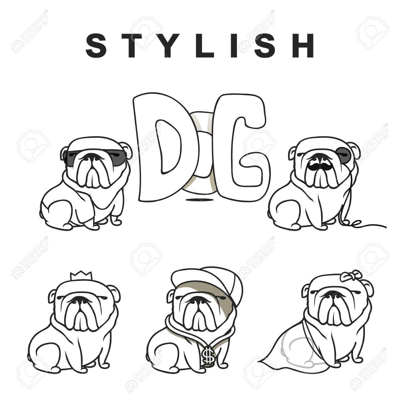 1300x1300 Dogs Characters. Doodle Dog. Sticker Dog English Bulldog. Funny