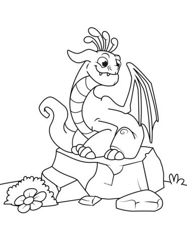 371x480 Funny Dragon Sitting On Stone Coloring Page Free Printable