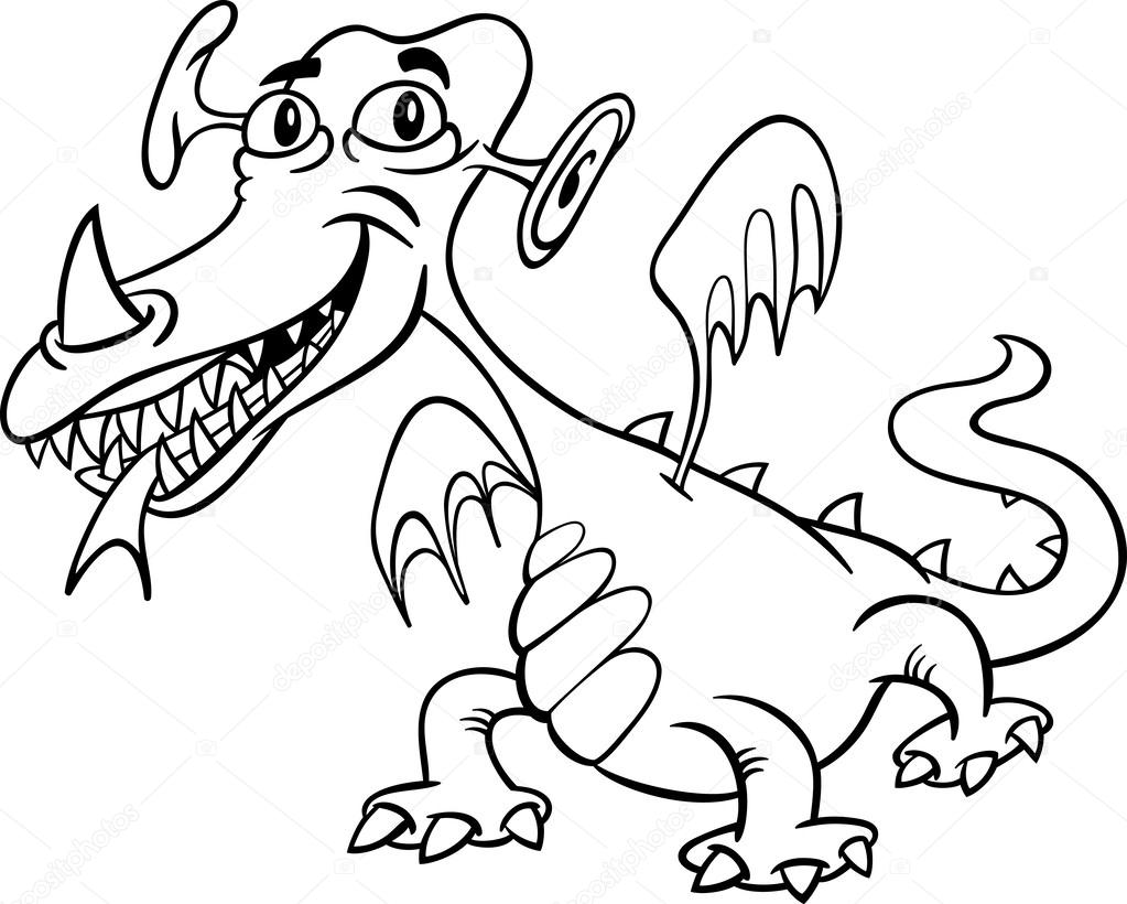 1023x820 Cartoon Monster Or Dragon For Coloring Stock Vector Izakowski