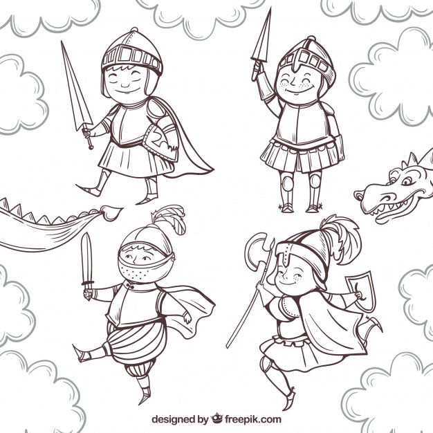626x626 Funny Drawings Knight Set Vector Free Download