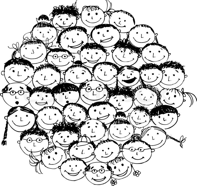 800x757 Crowd Of Funny Peoples, Sketch For Your Design Stock Vector