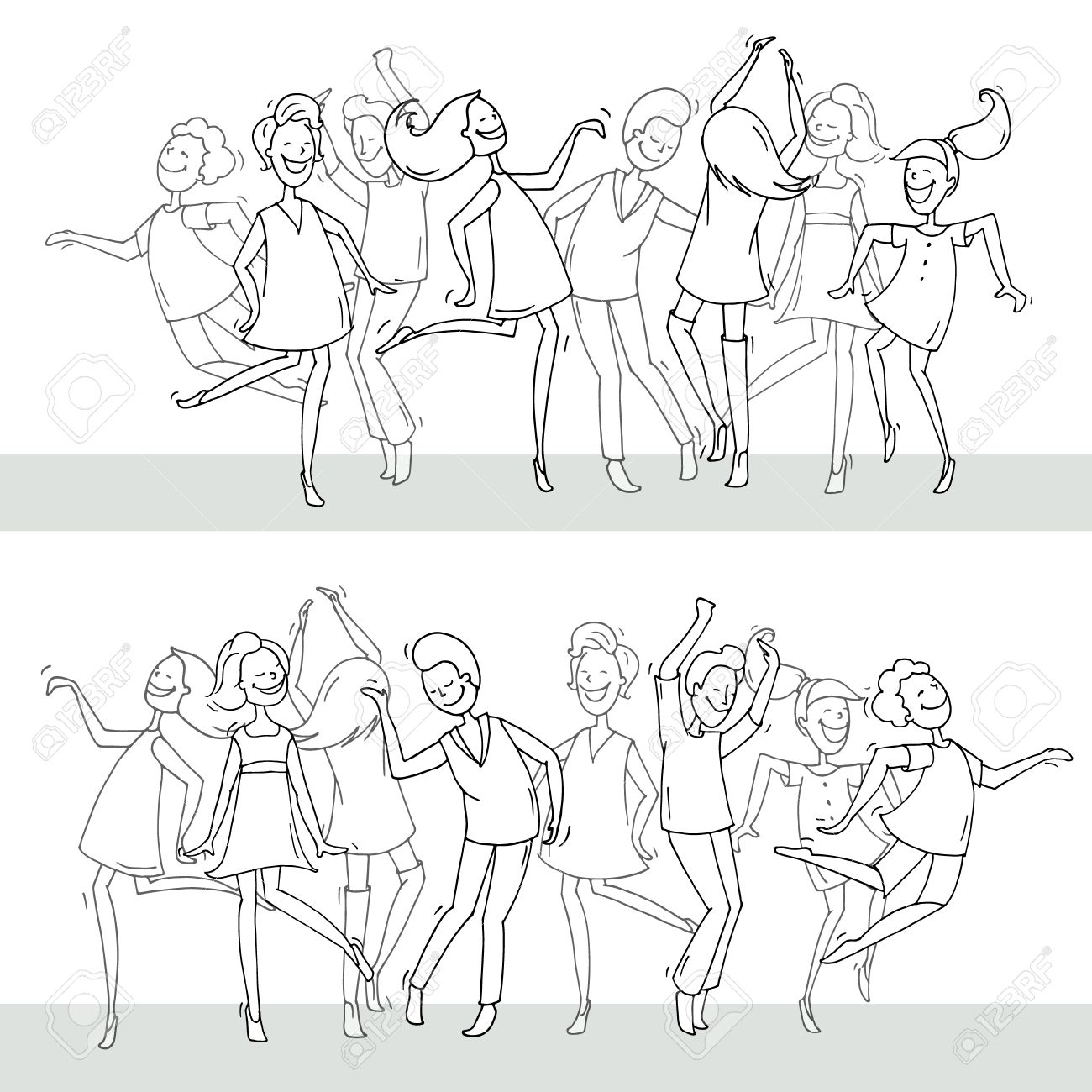 1300x1300 Set Of Sketch Dancing People In Different Poses On The Dance