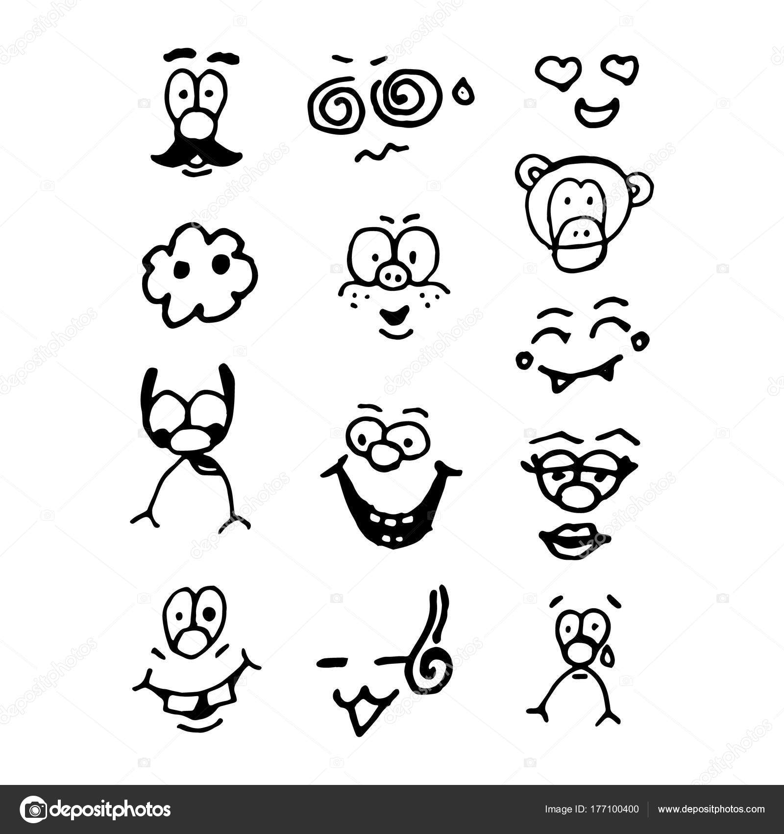1600x1700 Funny Doodle Faces Set Stock Photo Stockerart