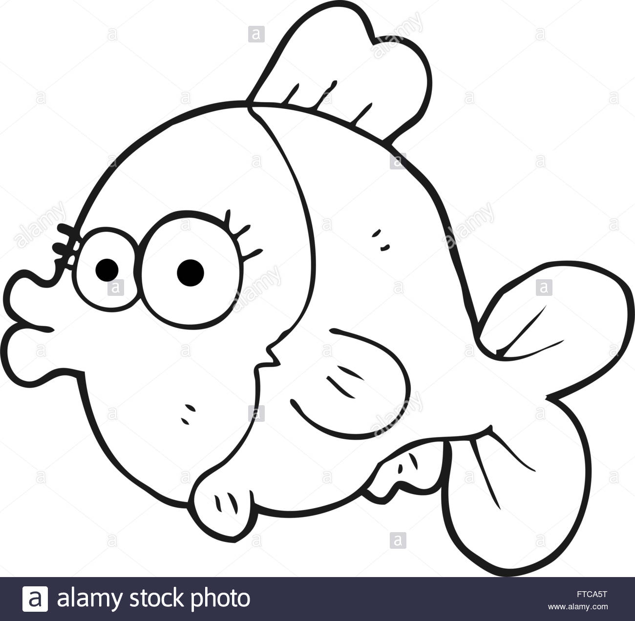 1300x1272 Funny Freehand Drawn Black And White Cartoon Fish With Big Pretty