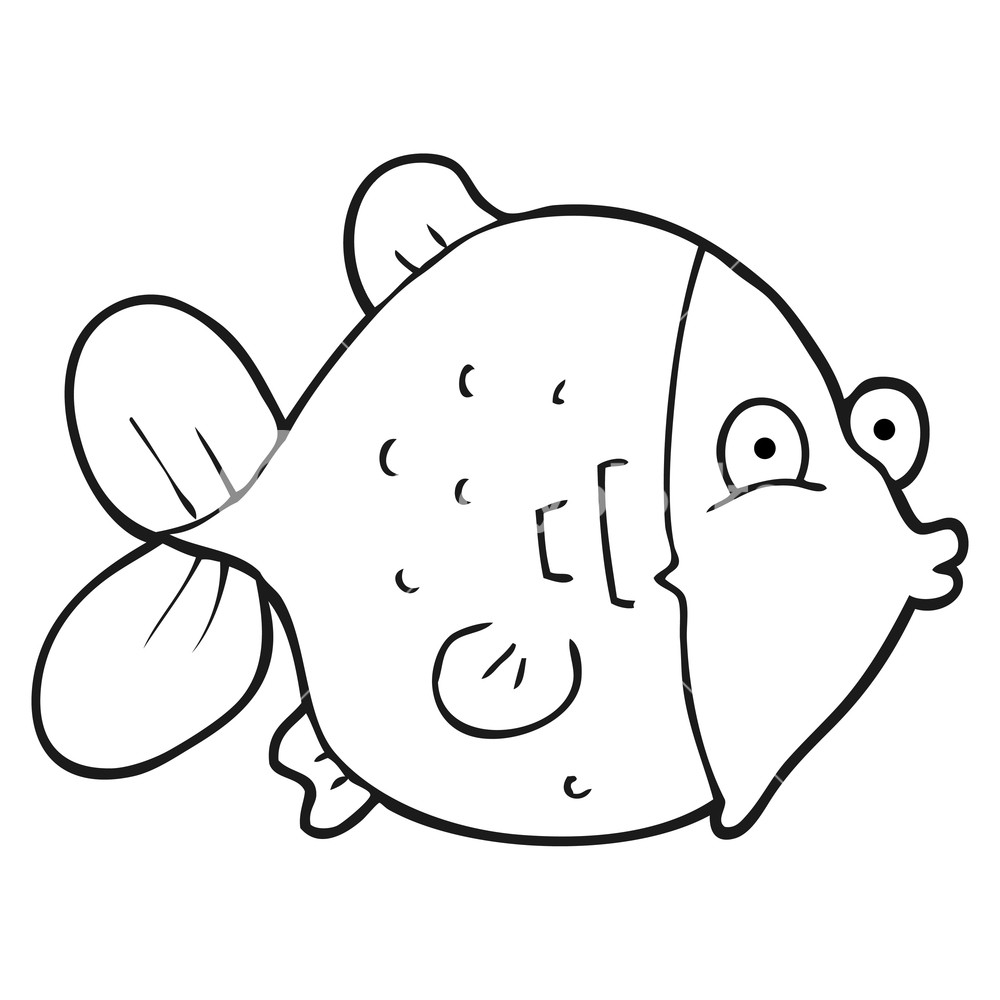 1000x1000 Freehand Drawn Black And White Cartoon Funny Fish Royalty Free