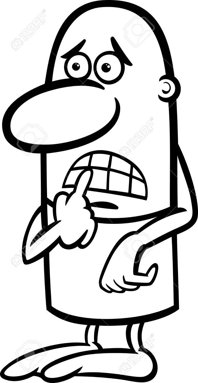 674x1300 Black And White Cartoon Illustration Of Funny Frightened Guy
