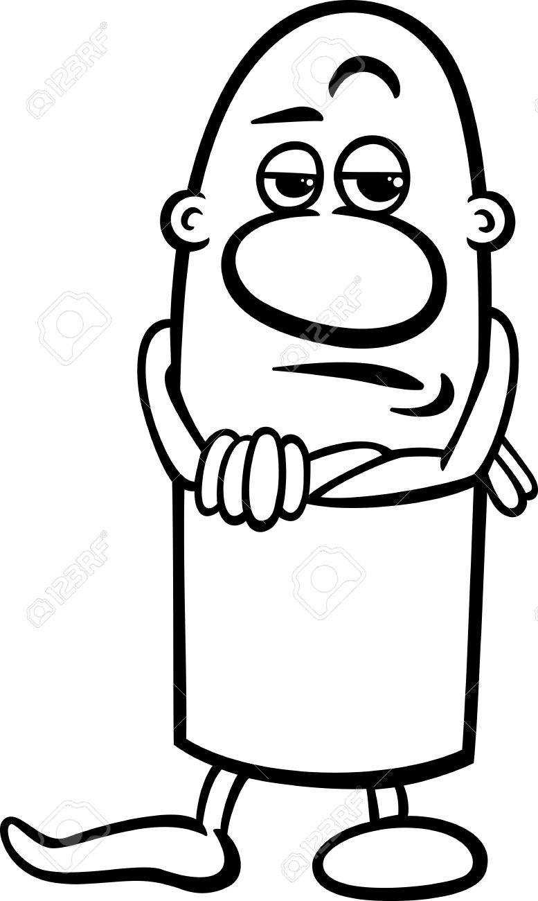 777x1300 Black And White Cartoon Illustration Of Funny Skeptical Guy