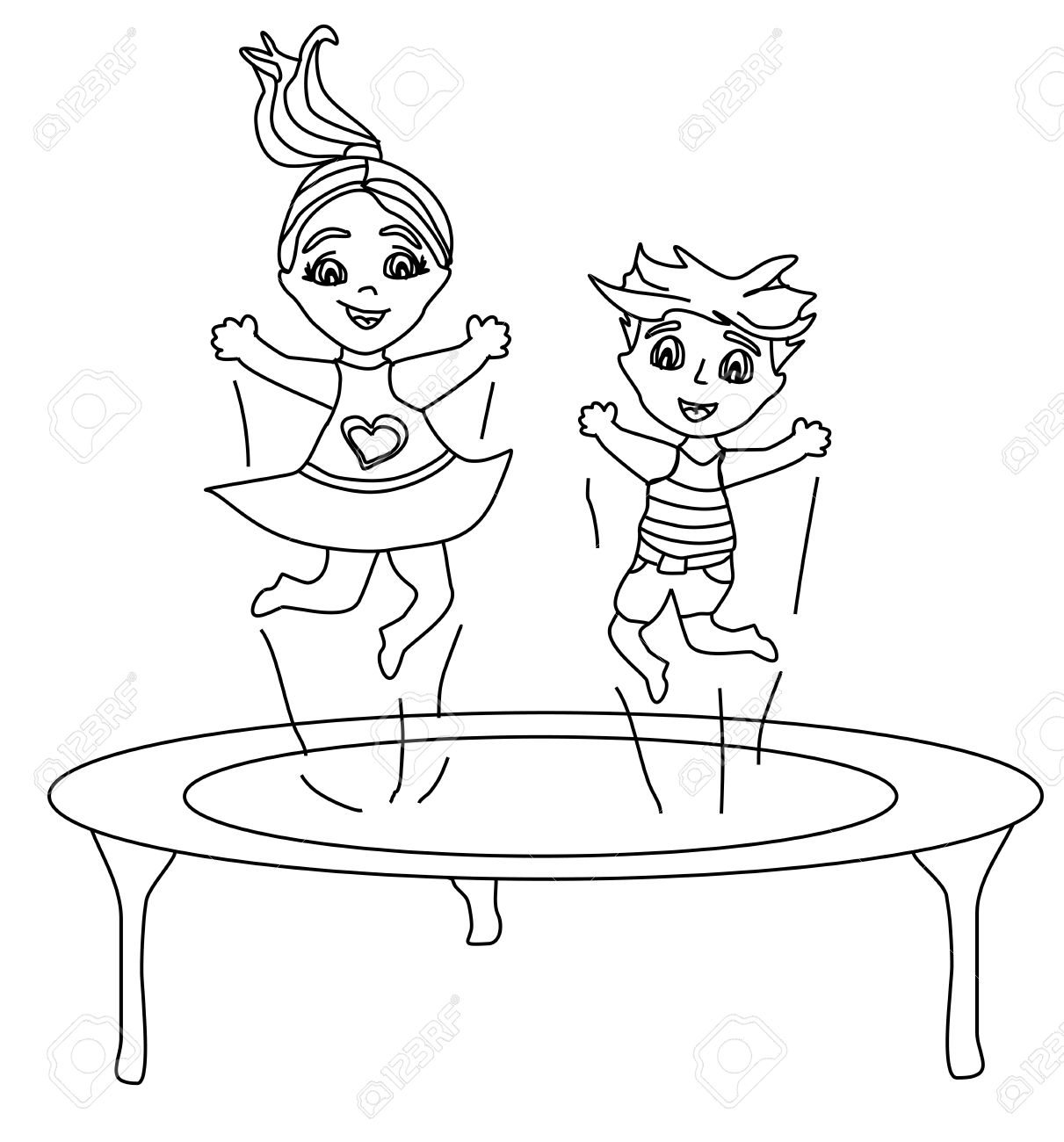 1211x1300 Two Funny Kids Jumping On A Trampoline. Royalty Free Cliparts