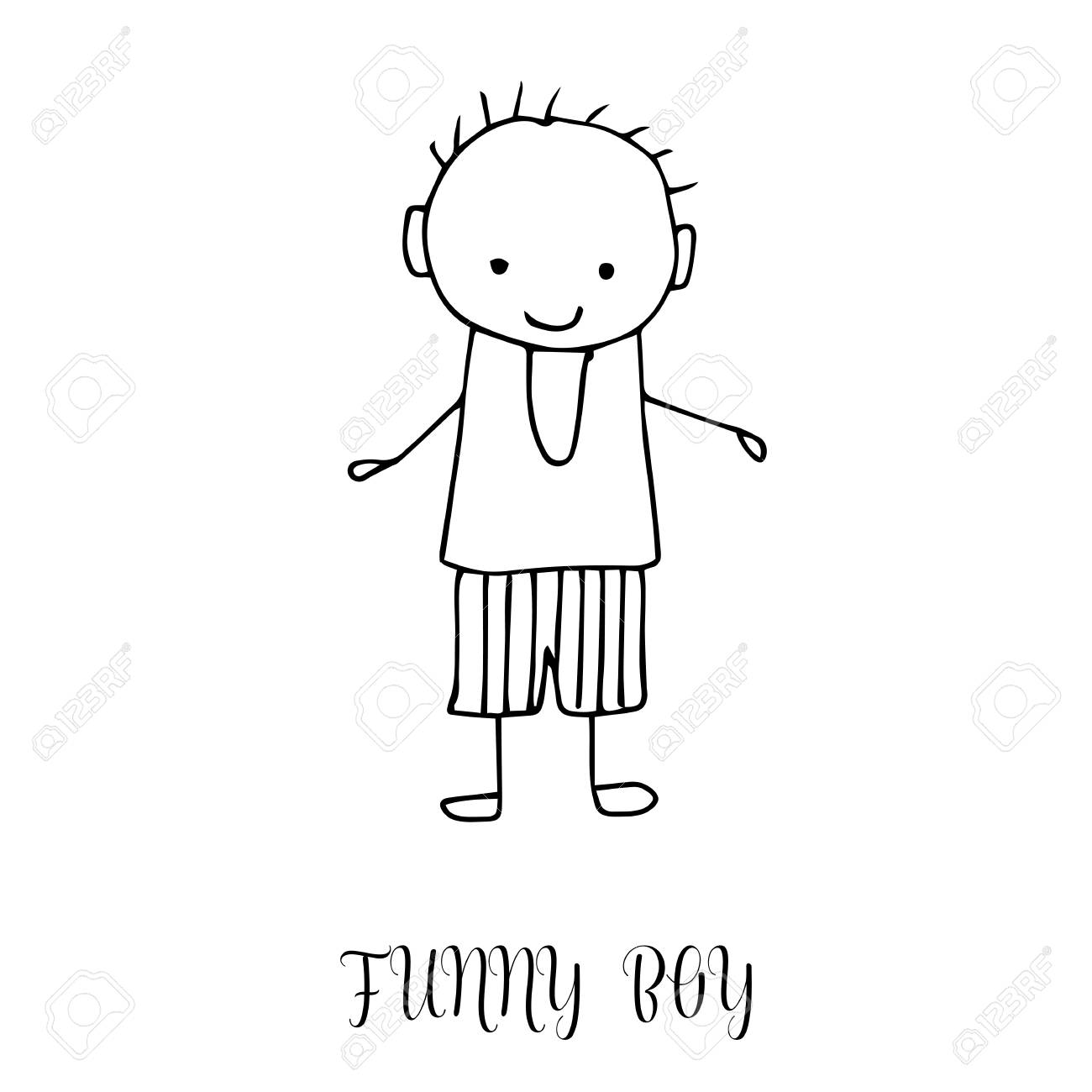 1300x1300 Funny Little Boy. Hand Drawing In Cute Kids Style. Design Element