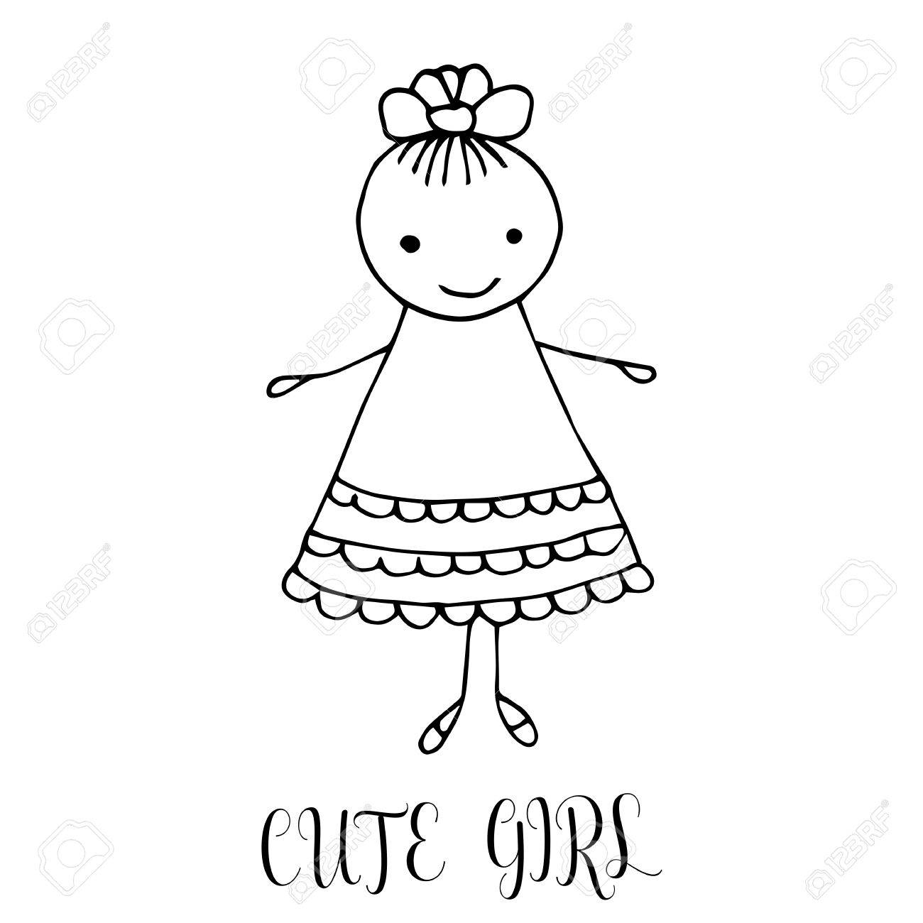 1300x1300 Cute Little Girl. Hand Drawing In Funny Kids Style. Design Element