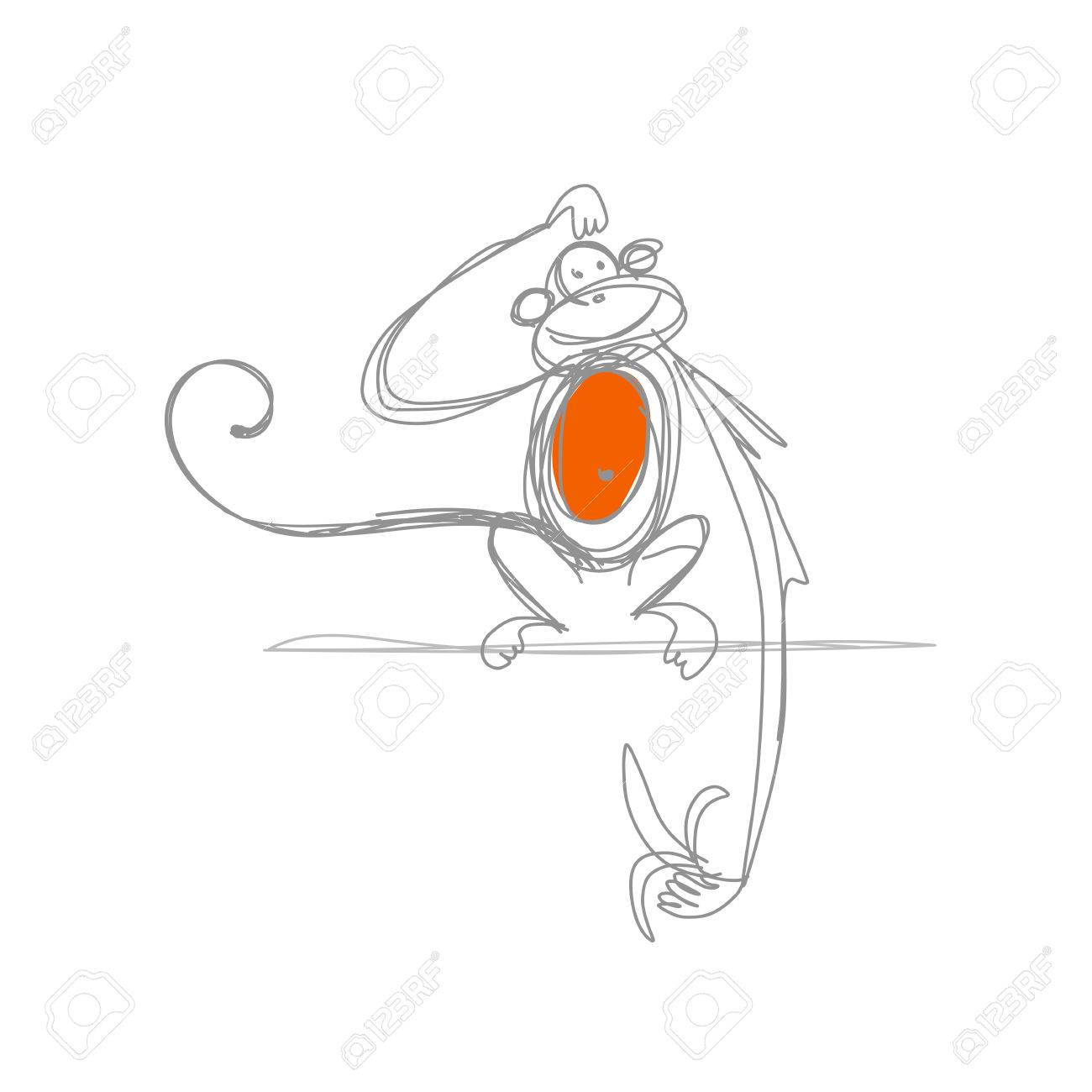 1300x1300 Funny Monkey Sketch For Your Design. Vector Illustration Royalty