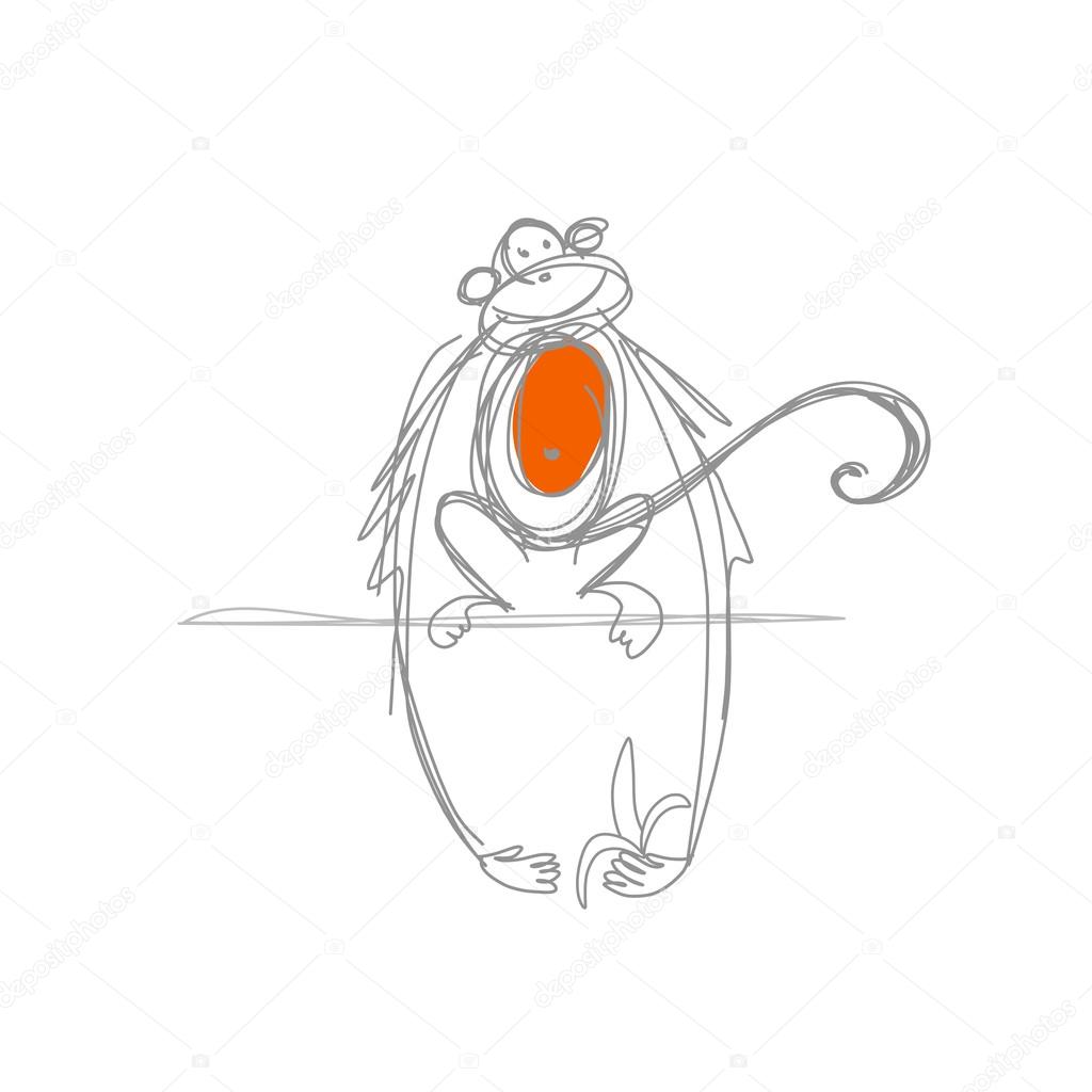 1024x1024 Funny Monkey Sketch For Your Design Stock Vector Kudryashka