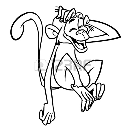 450x450 Cartoon Funny Chimpanzee Monkey Outlines. Vector Illustration