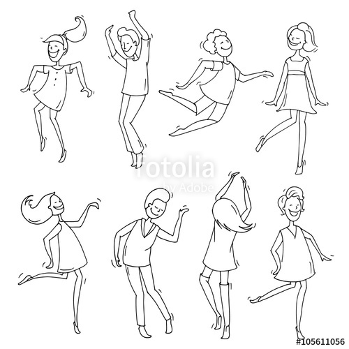 500x500 Set Of Sketch Dancing People In Different Poses. Doodle Collection