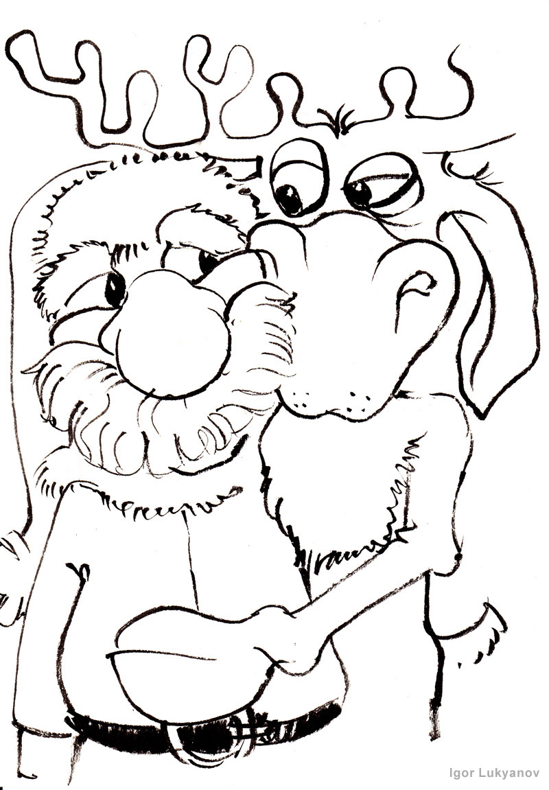 800x1151 Santa Claus And His Reindeer (Cartoon)