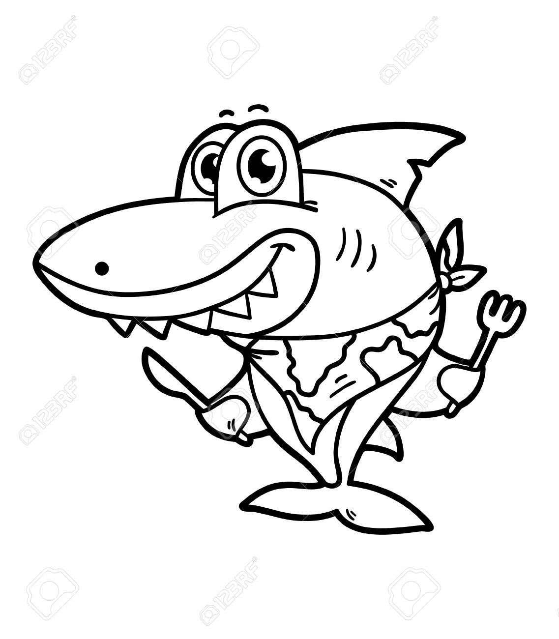 1137x1300 Funny Shark. Vector Illustration Coloring Page Of Happy Cartoon