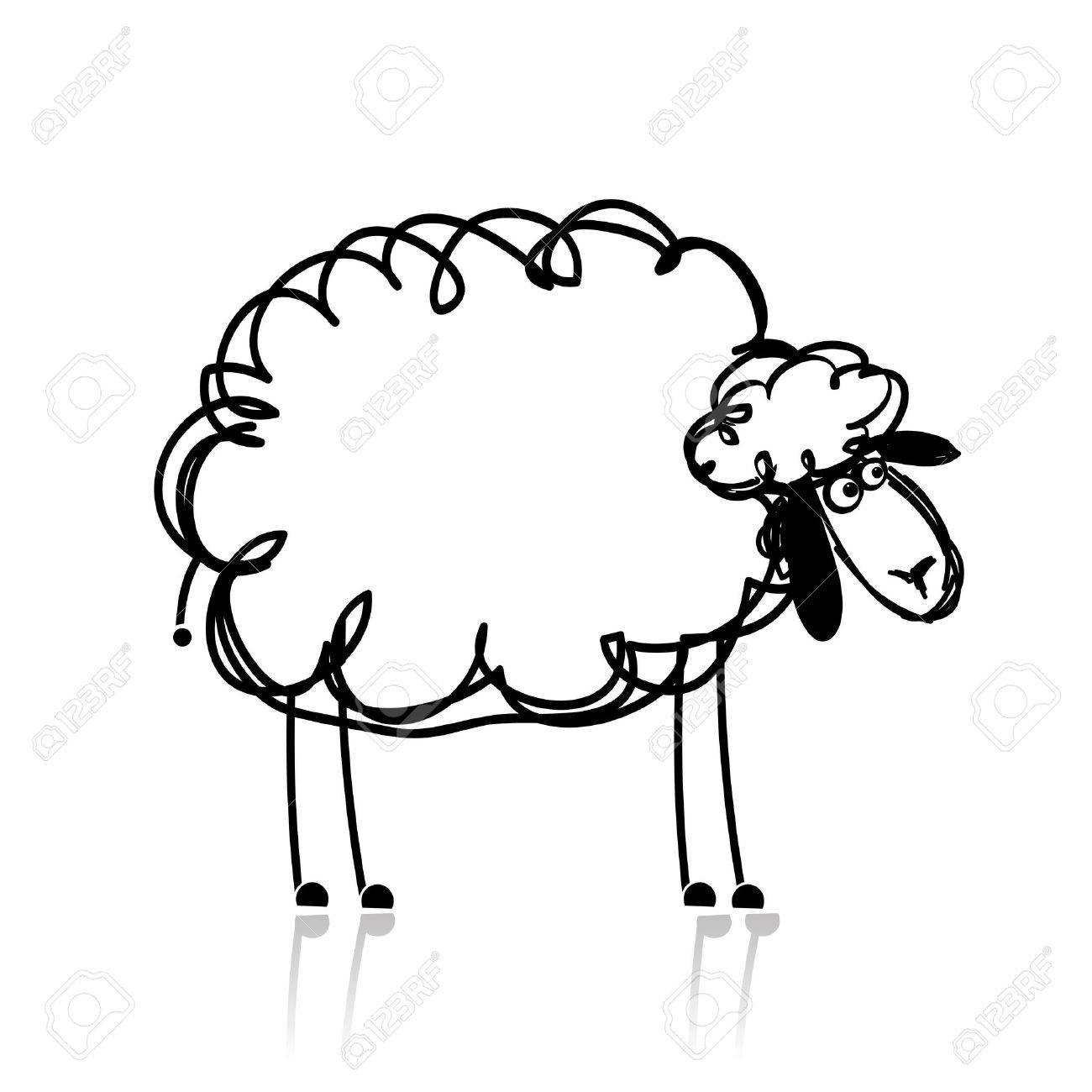 1300x1300 Funny White Sheep, Sketch For Your Design Royalty Free Cliparts