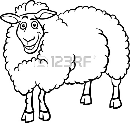 450x428 Black And White Cartoon Illustration Of Funny Sheep Farm Animal