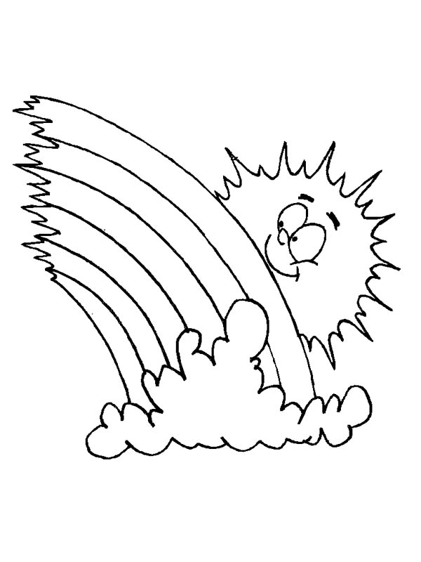 600x800 A Funny Sun Hidding Behind A Rainbow Coloring Page
