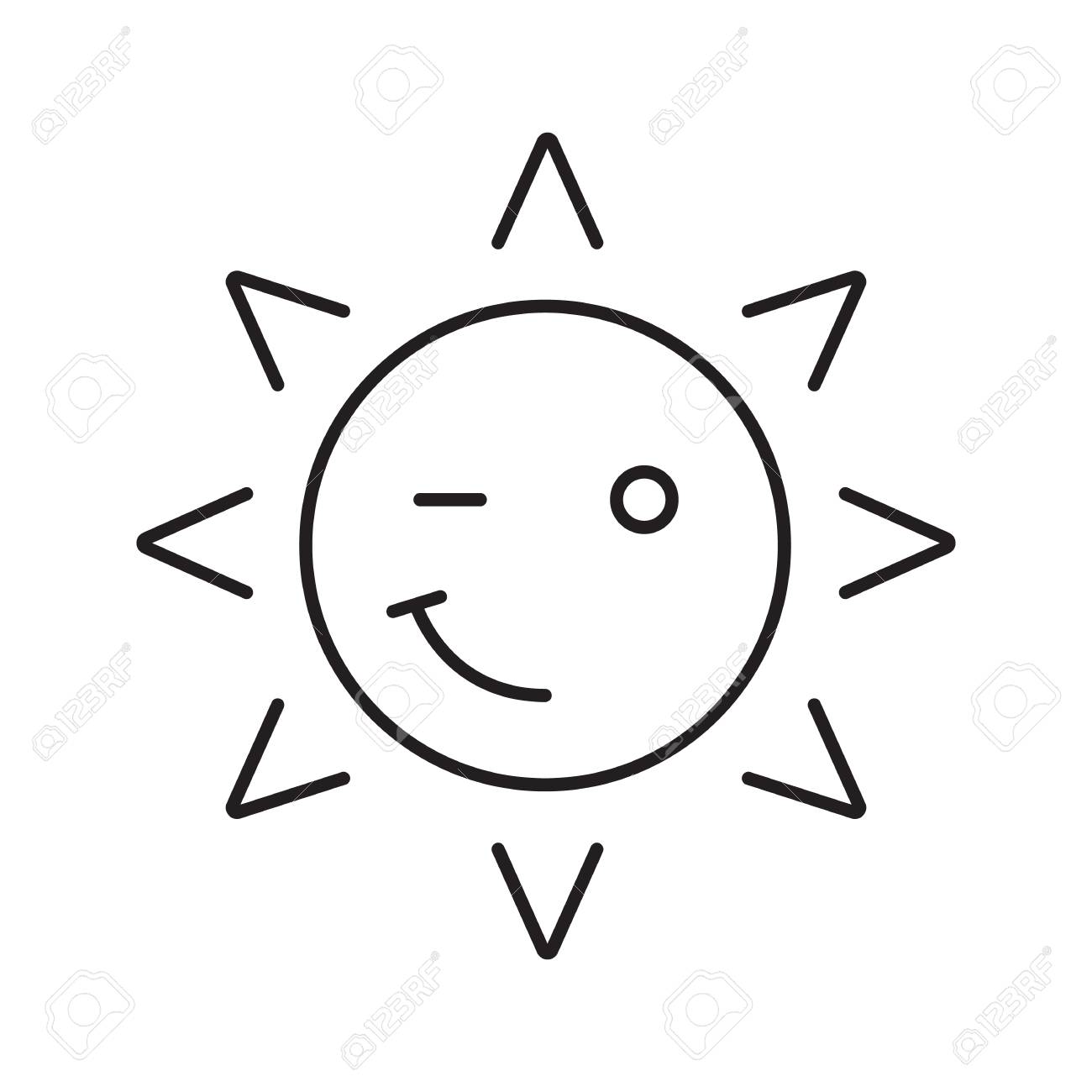 1300x1300 Winking Sun Smile Linear Icon. Good Mood Thin Line Illustration