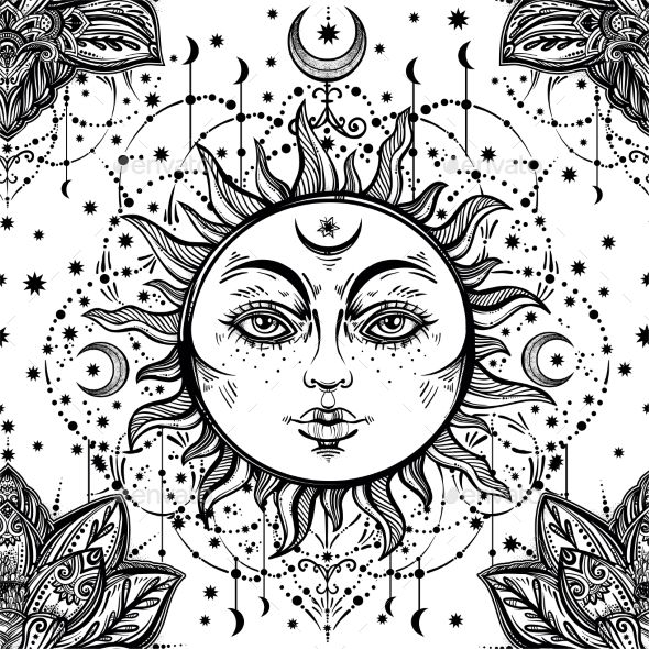 590x590 Beautiful Floral Paisley Sun Face Pattern Tattoo, Draw And Henna
