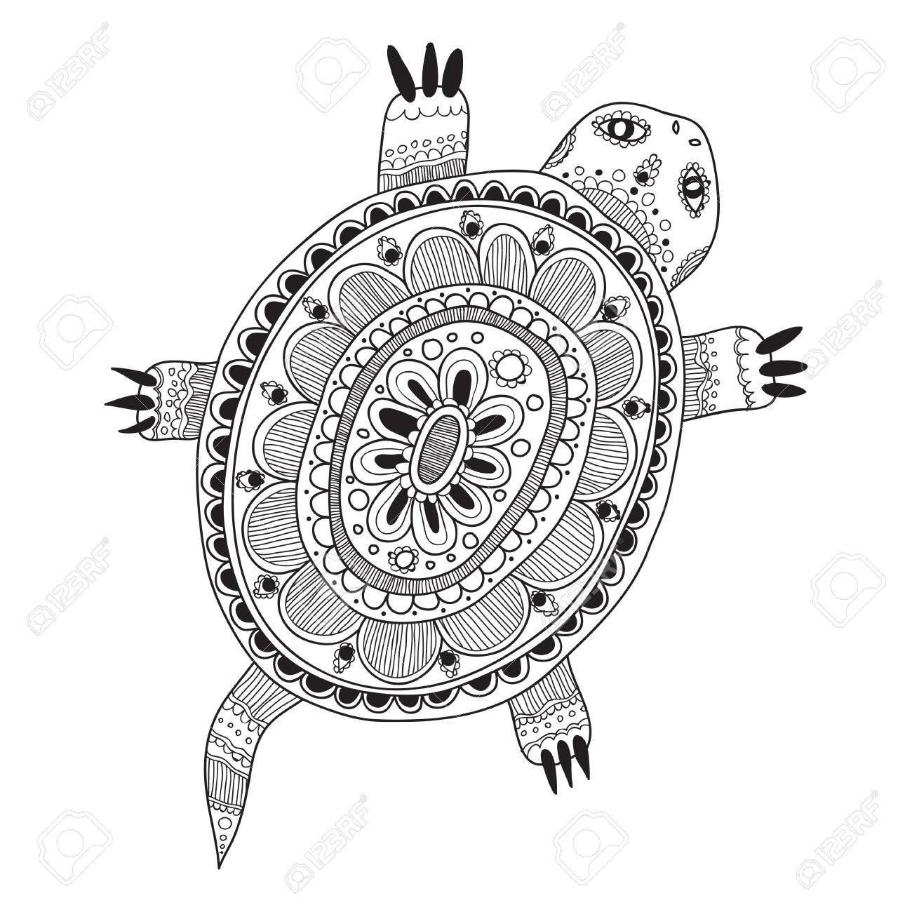 1300x1300 Composition With Cute Abstract Ornamental Turtle. Hand Drawn