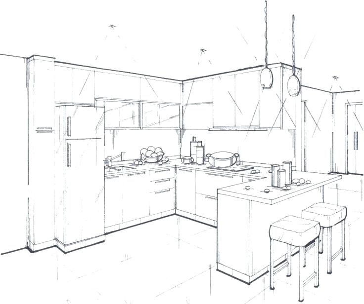 736x616 House Interior Drawing Drawn Room Kitchen Room 3 House Interior
