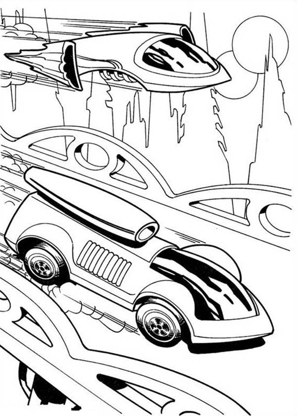 600x840 Hot Wheels Futuristic Design Car Race Jet Plane Coloring Page