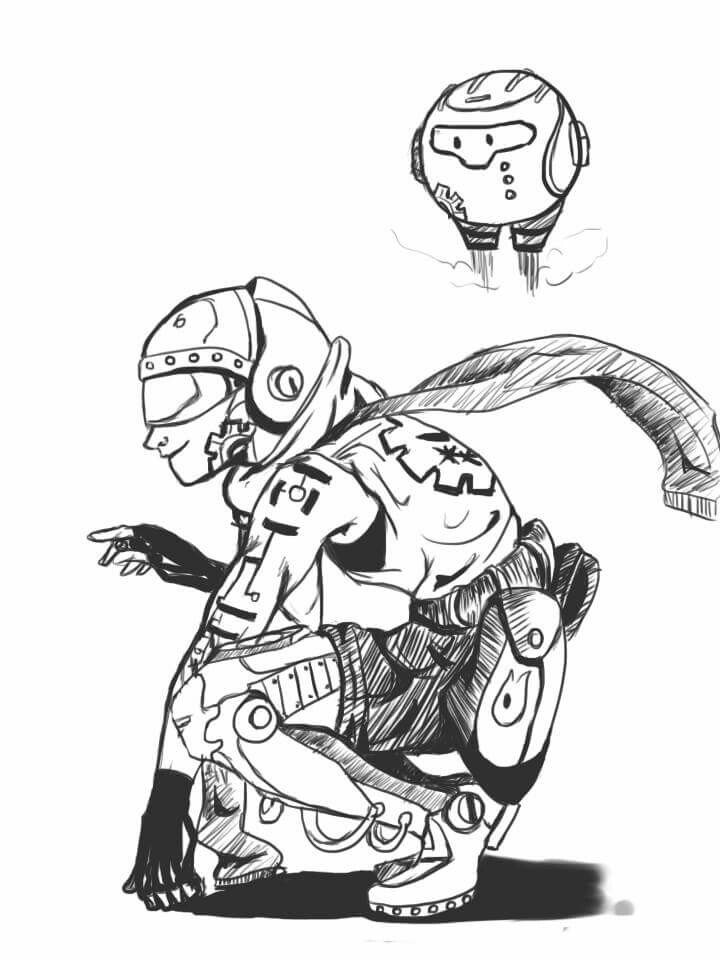 720x960 Futuristic Girls And Little Robot Sketch Digital. Arte By Alex